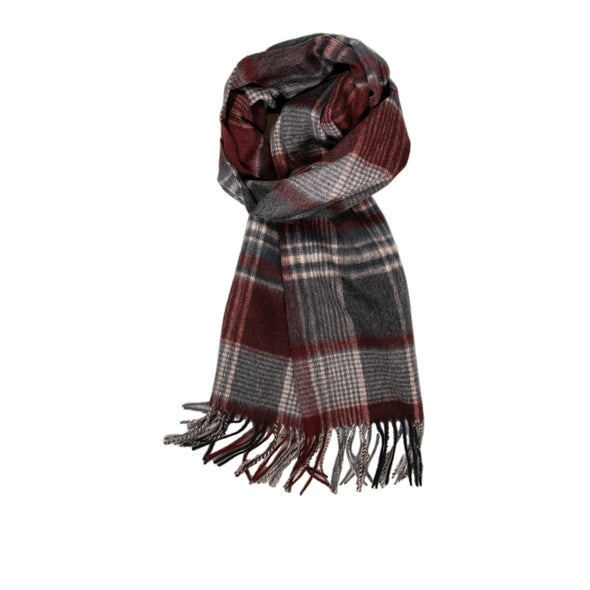 100% Lambs Wool Scarf - Wine Check