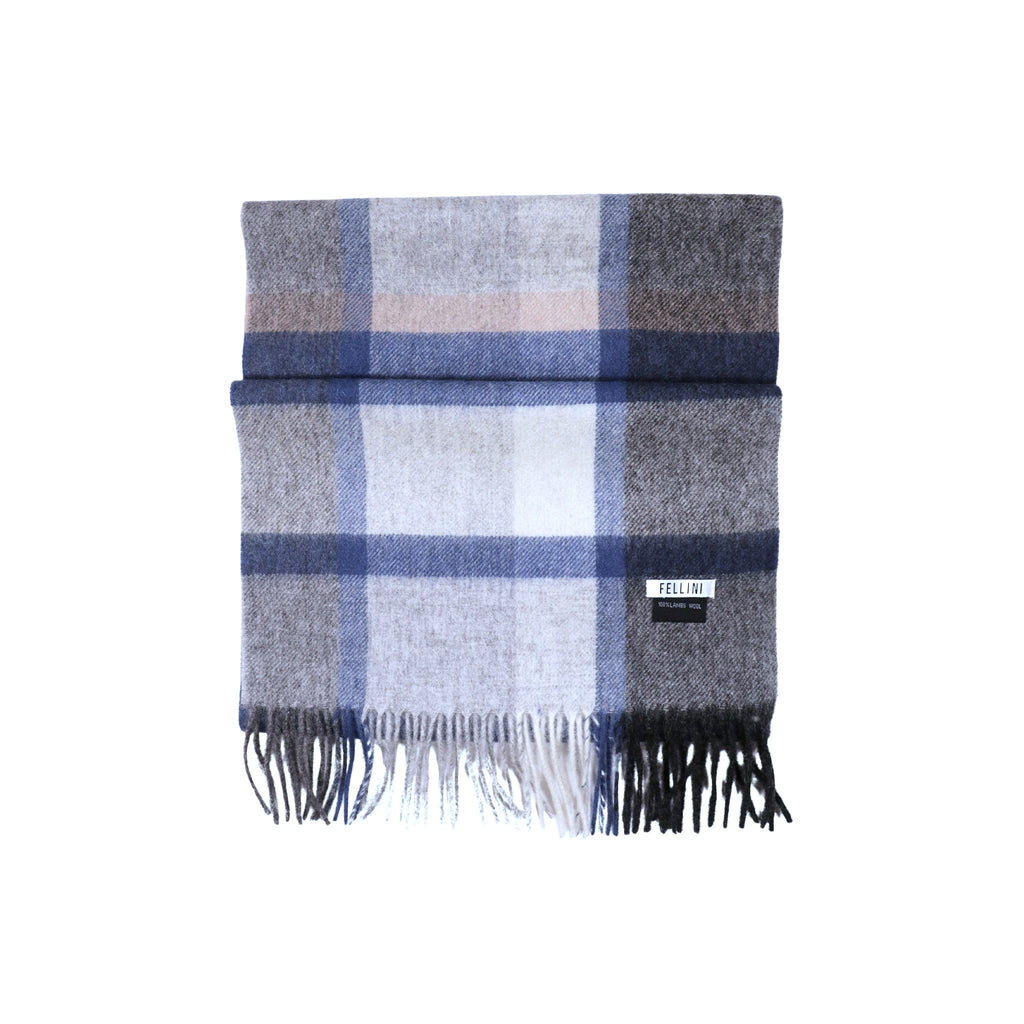100% Lambs Wool Scarf - Light Denim Plaid