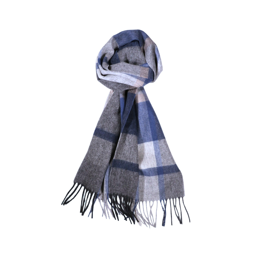 100% Lambs Wool Scarf - Light Denim Plaid