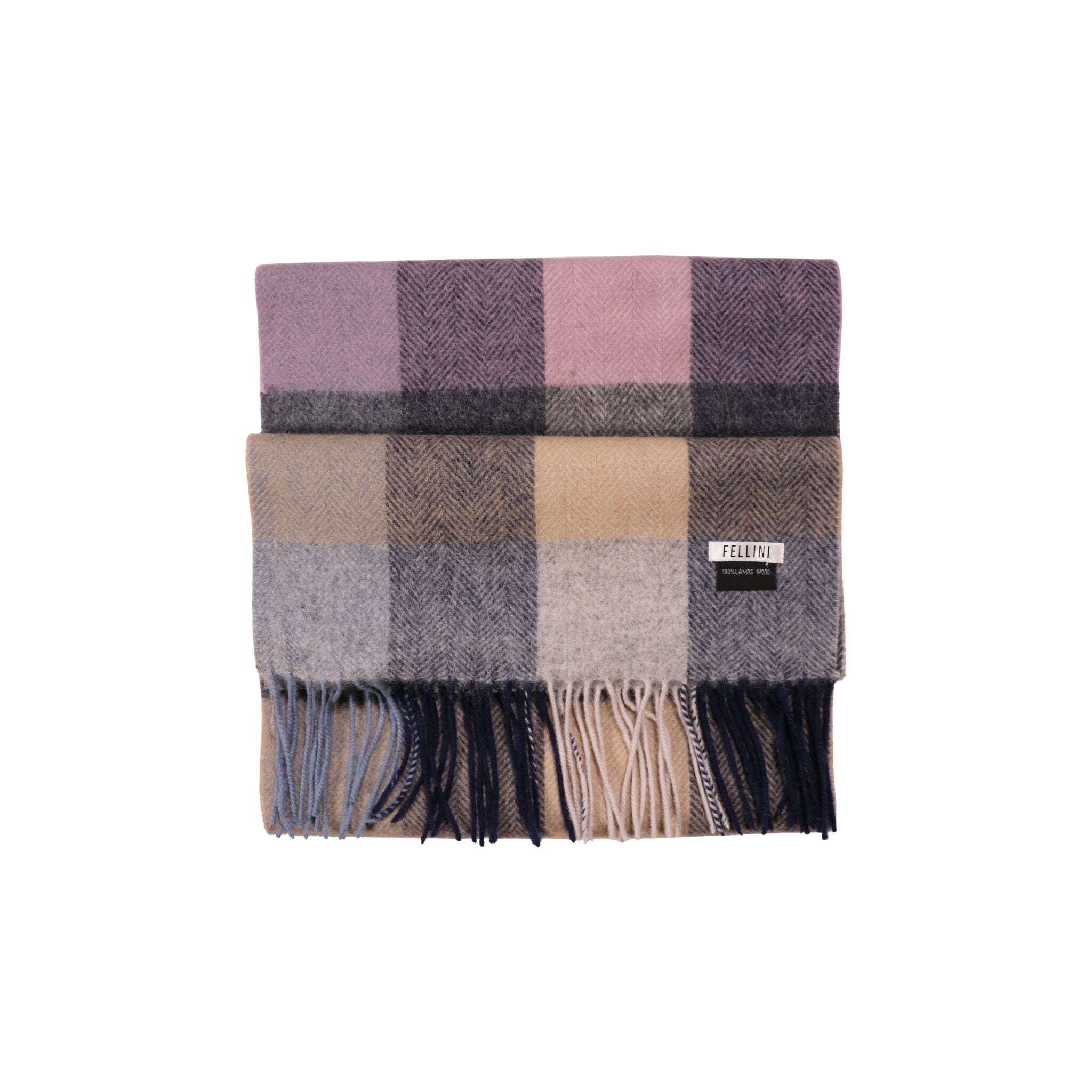 100% Lambs Wool Scarf - Lilac Beige Plaid