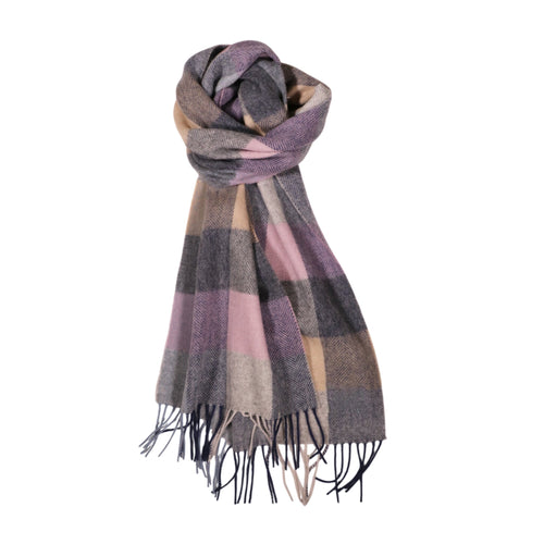 100% Lambs Wool Scarf - Lilac Beige Plaid