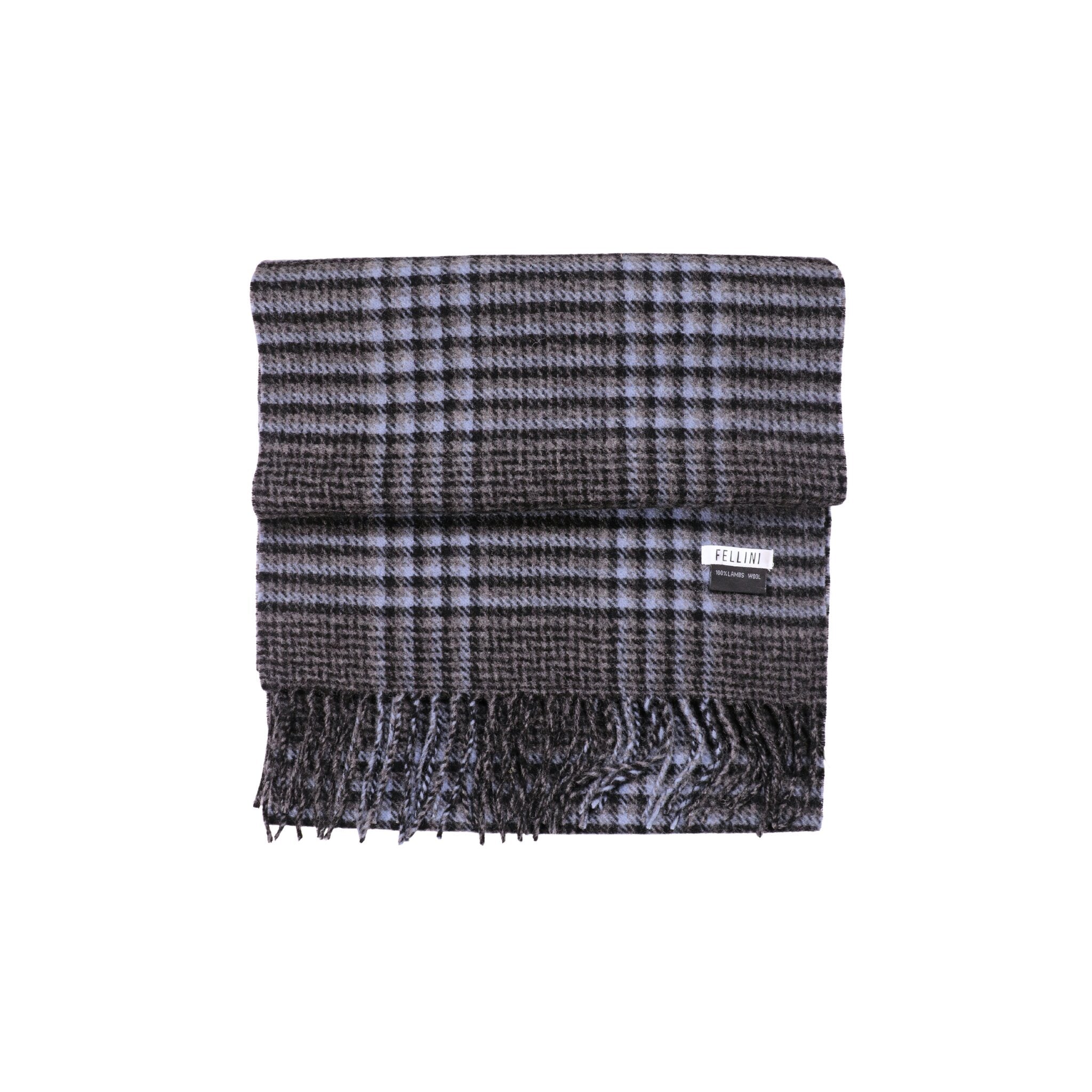 100% Lambs Wool Scarf - Charcoal Blue Houndstooth
