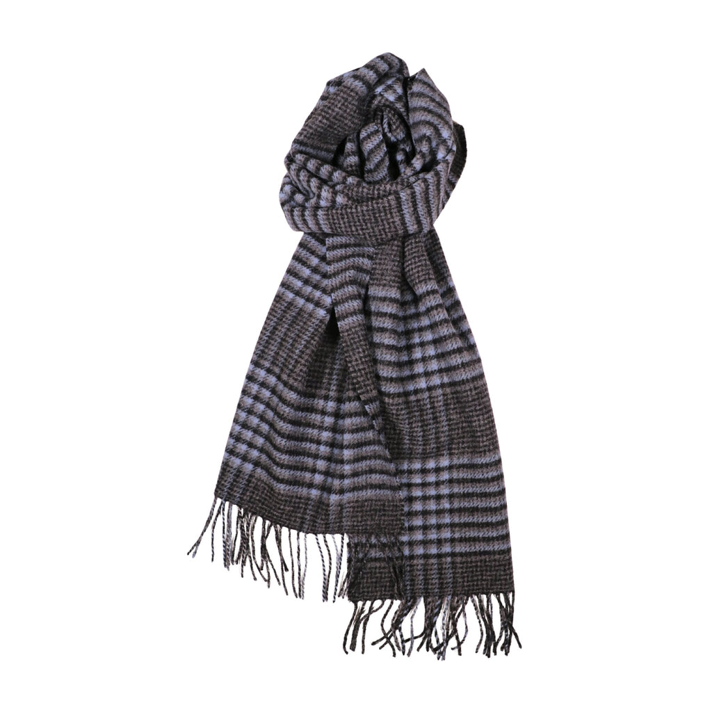 100% Lambs Wool Scarf - Charcoal Blue Houndstooth