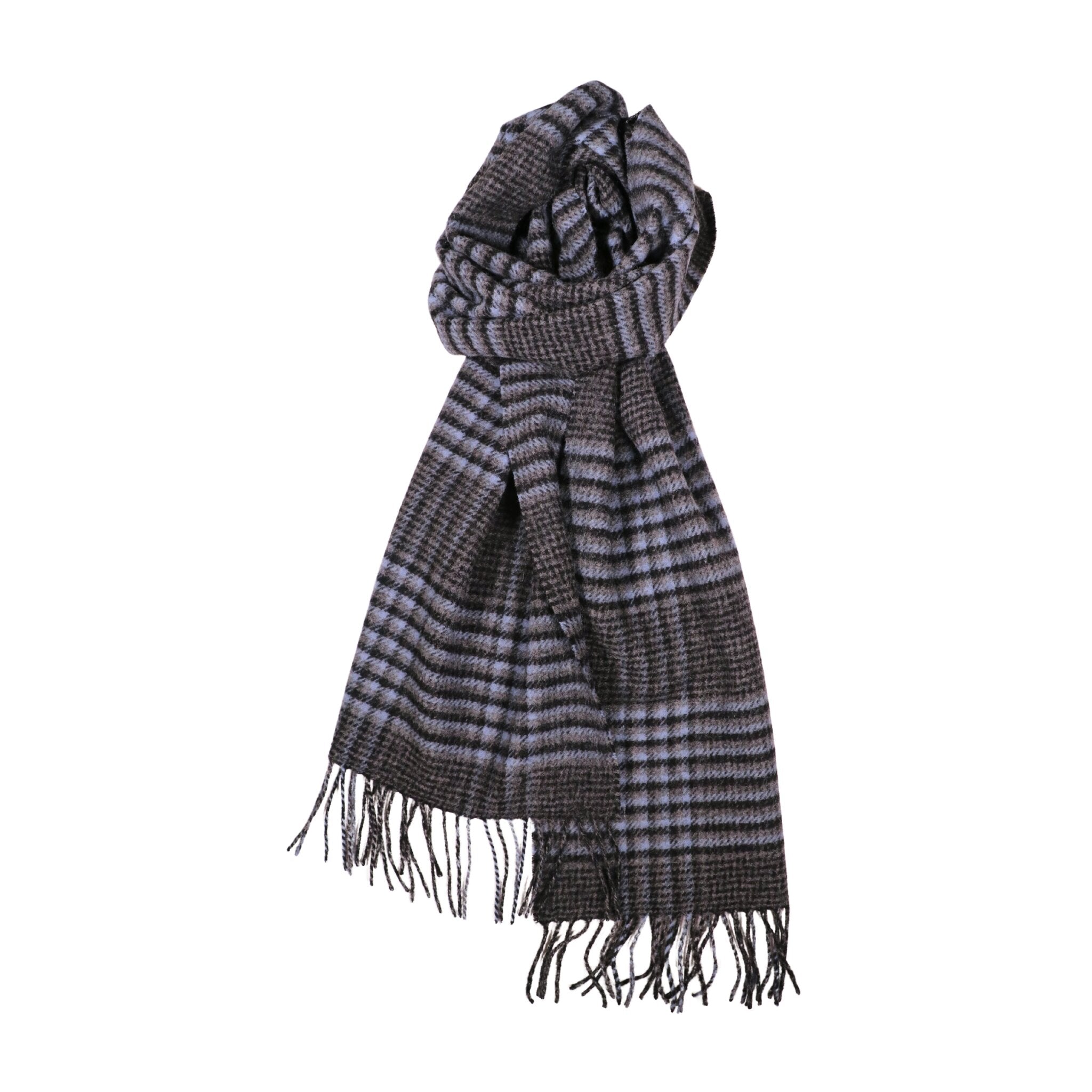 100% Lambs Wool Scarf - Charcoal Blue Houndstooth