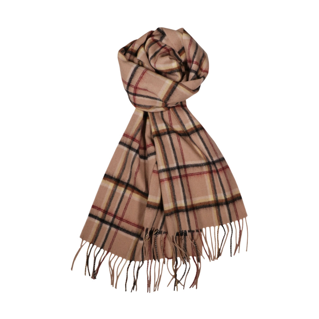 100% Lambs Wool Scarf - Red Beige Tartan