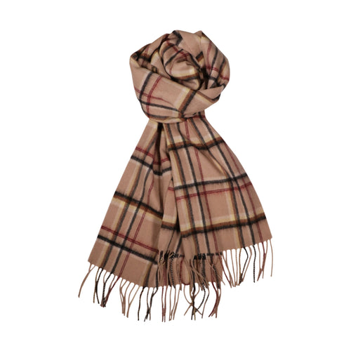 100% Lambs Wool Scarf - Red Beige Tartan