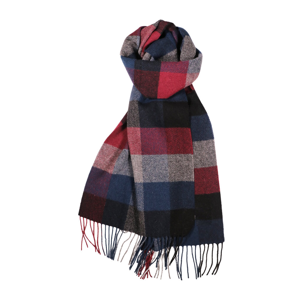 100% Lambs Wool Scarf - Red Blue Plaid