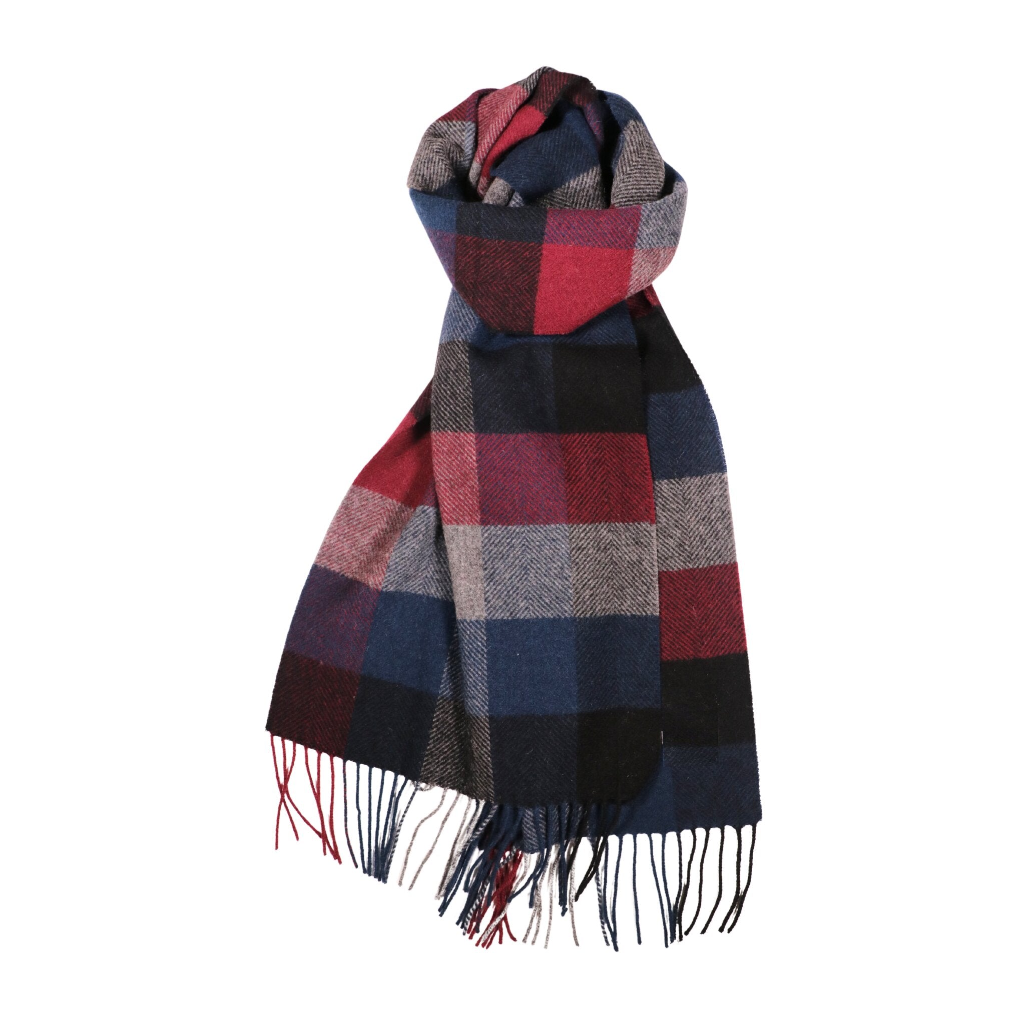 100% Lambs Wool Scarf - Red Blue Plaid