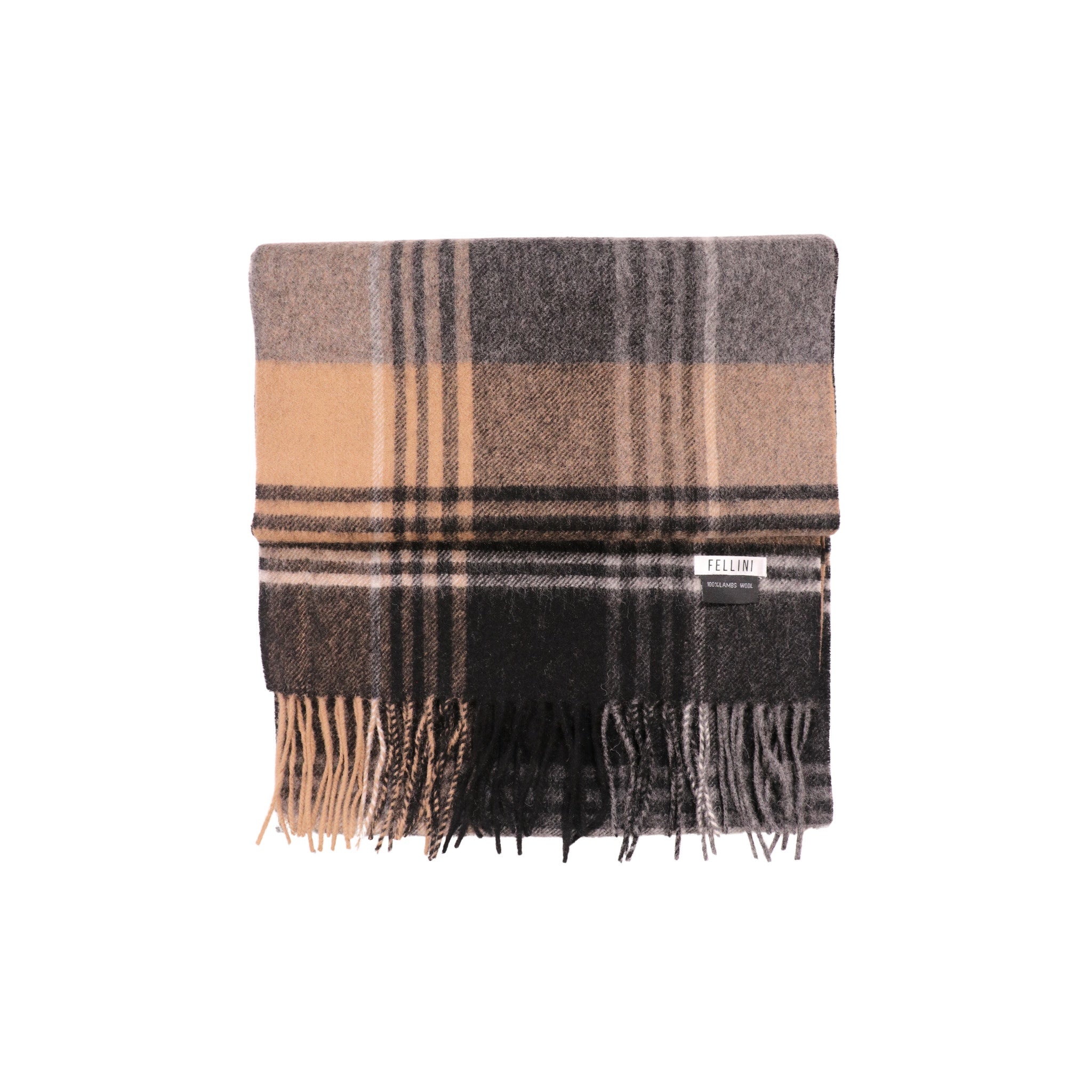 100% Lambs Wool Scarf - Tan Grey Plaid