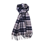 100% Lambs Wool Scarf - Grey Navy Plaid