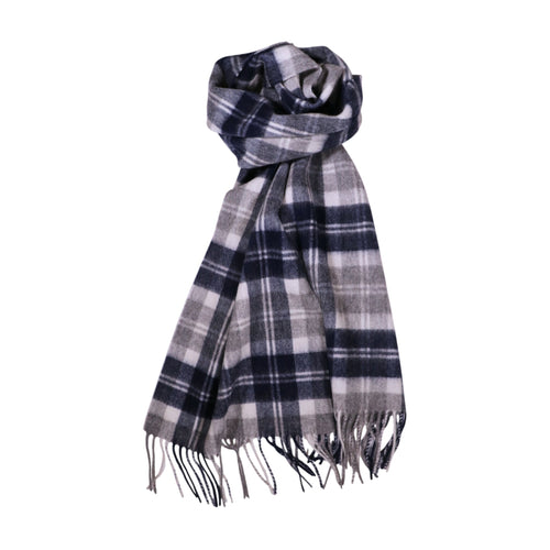 100% Lambs Wool Scarf - Grey Navy Plaid