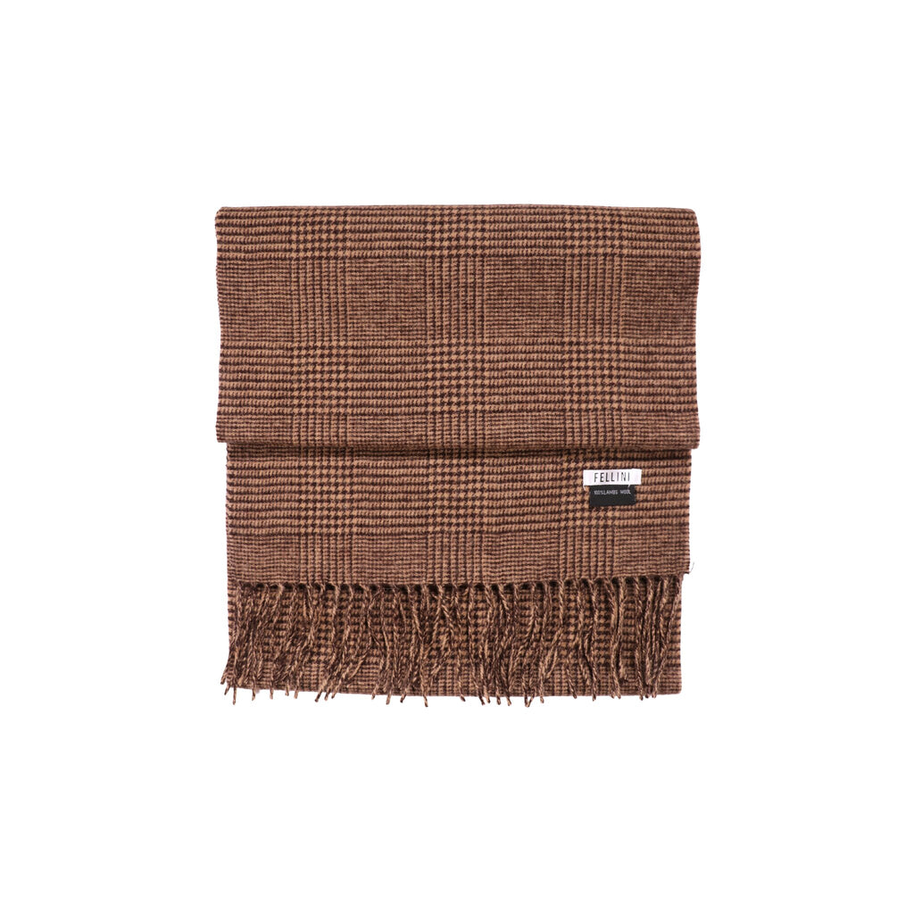 100% Lambs Wool Scarf - Tan Houndstooth
