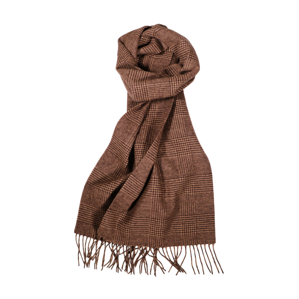 100% Lambs Wool Scarf - Tan Houndstooth