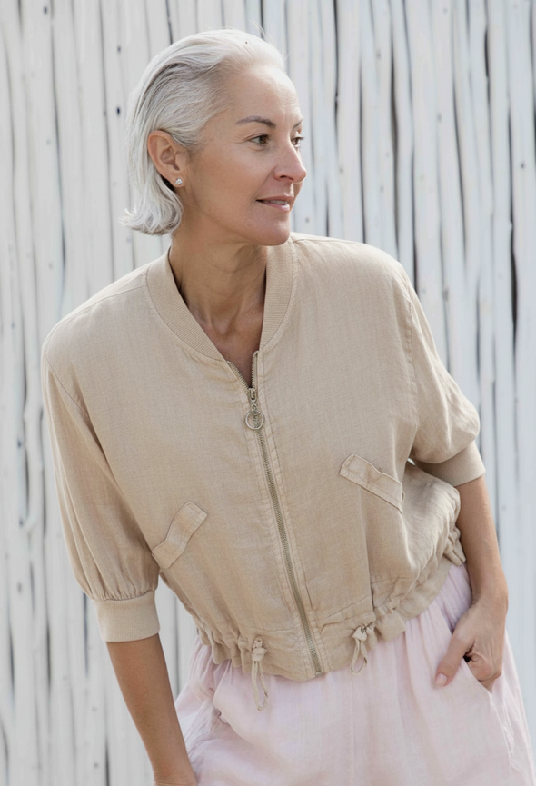 Cori Italian Linen Jacket in Sand