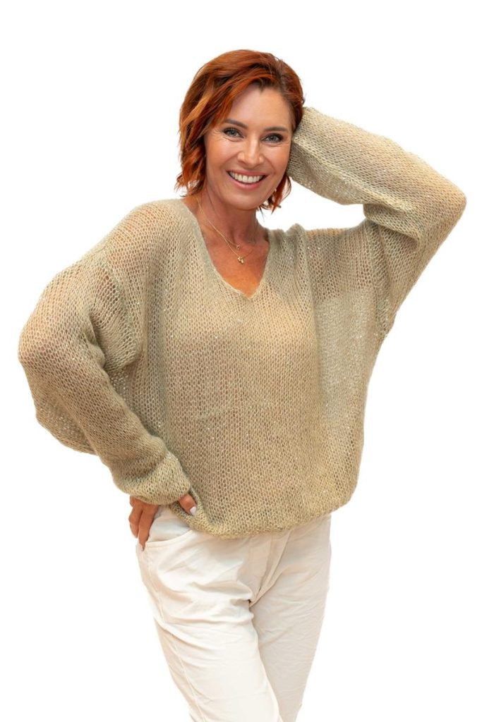The Italian Closet: Glint - Kid Mohair Mix Knit with Sequin in Camel