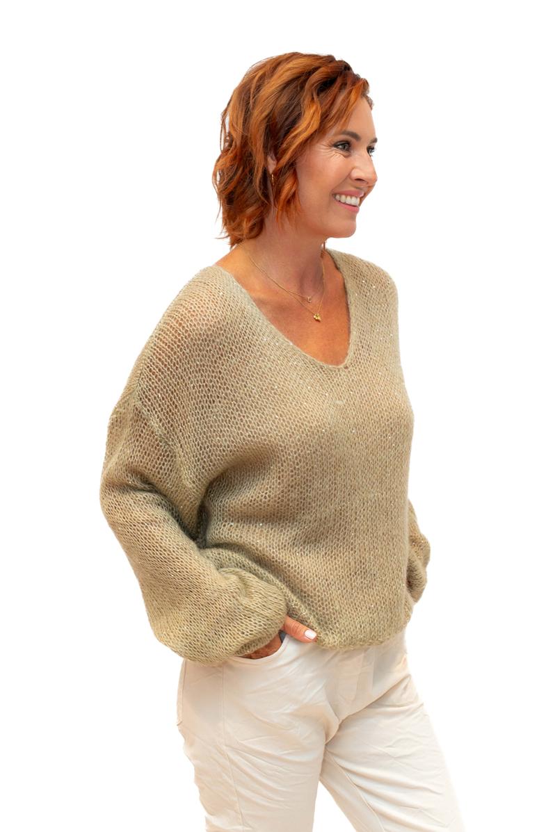 The Italian Closet: Glint - Kid Mohair Mix Knit with Sequin in Camel