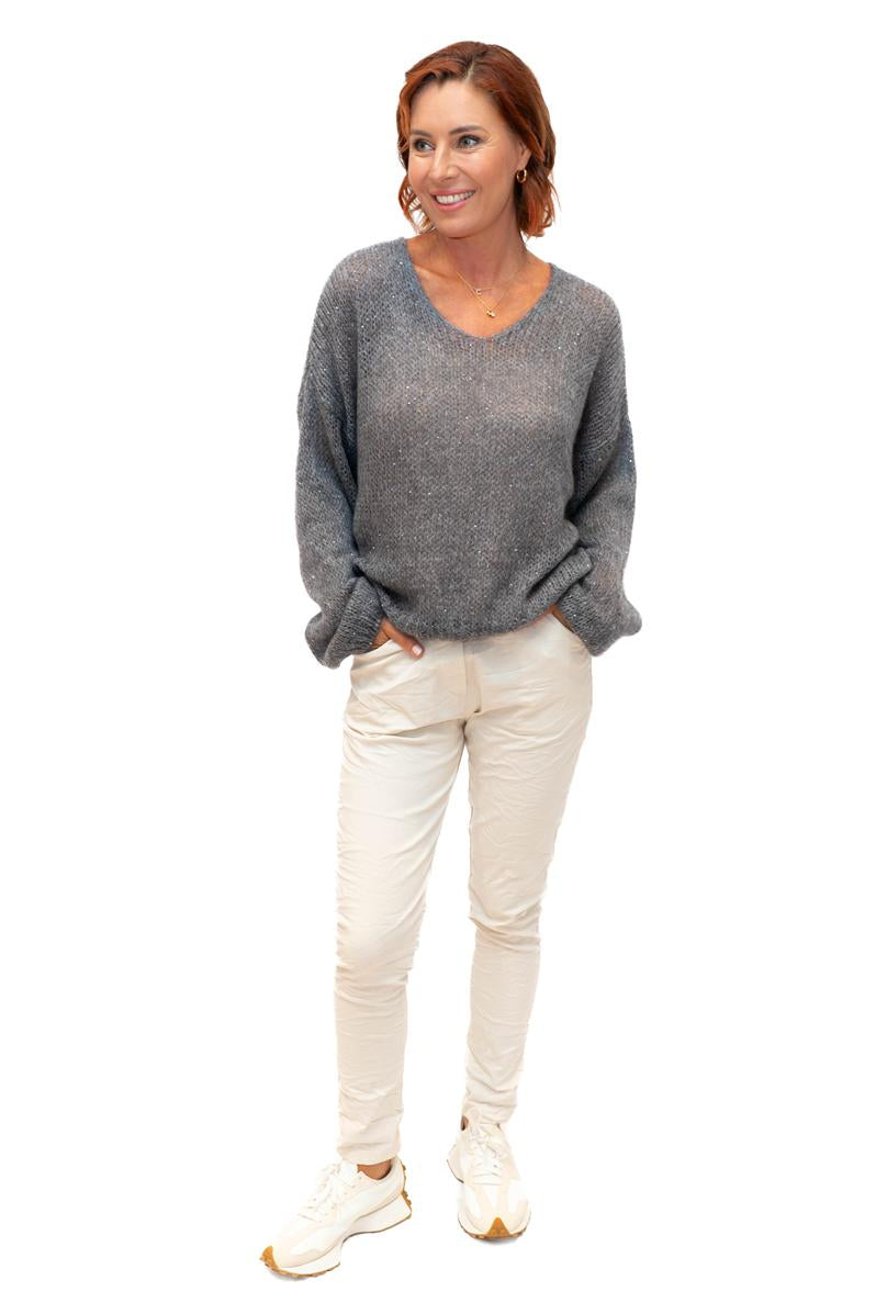 The Italian Closet: Glint - Kid Mohair Mix Knit with Sequin in Charcoal
