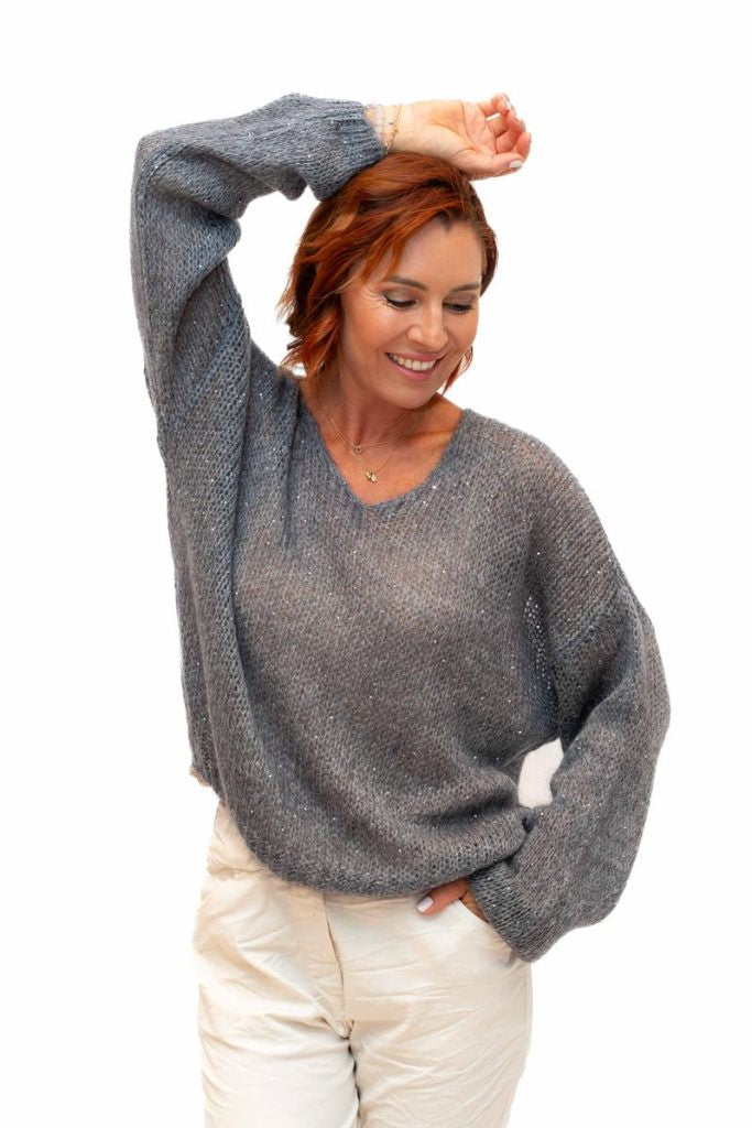 The Italian Closet: Glint - Kid Mohair Mix Knit with Sequin in Charcoal