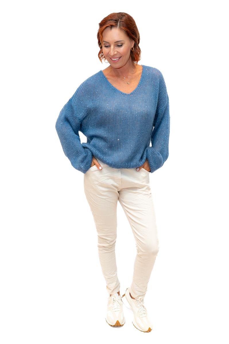 The Italian Closet: Glint - Kid Mohair Mix Knit with Sequin in Denim