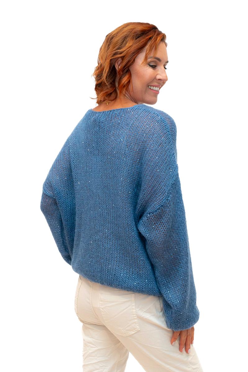 The Italian Closet: Glint - Kid Mohair Mix Knit with Sequin in Denim
