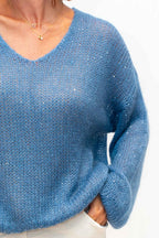 The Italian Closet: Glint - Kid Mohair Mix Knit with Sequin in Denim