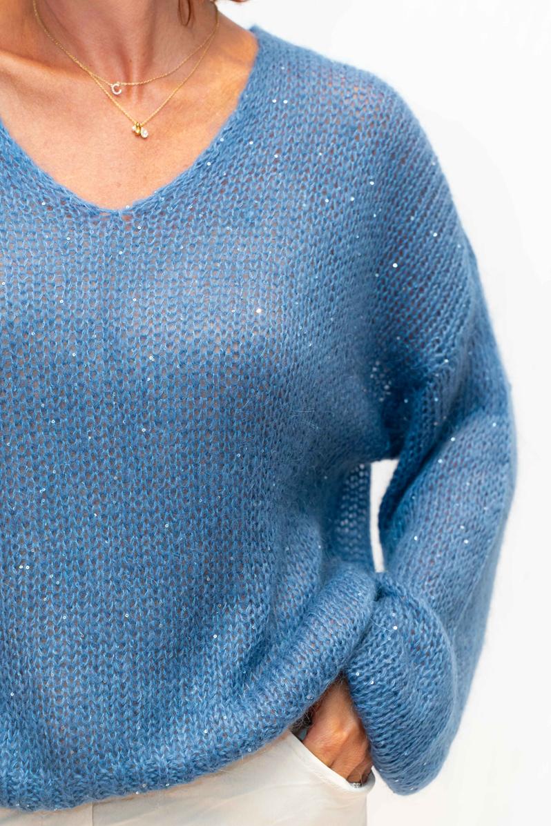 The Italian Closet: Glint - Kid Mohair Mix Knit with Sequin in Denim