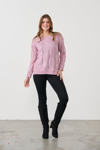 H&F Super Soft Angora Blend Cable Knit - Orchid