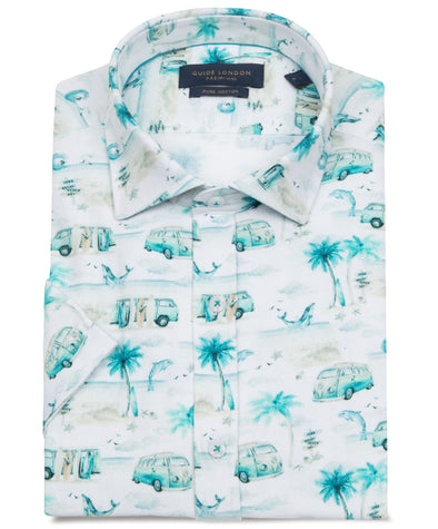 Guide London Textured Short Sleeve Shirt : Watercolour Vacation Print