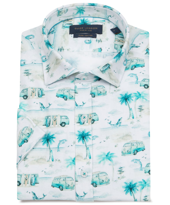 Guide London Textured Short Sleeve Shirt : Watercolour Vacation Print