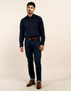 London Long Sleeve Shirt: Plain Poplin - Navy