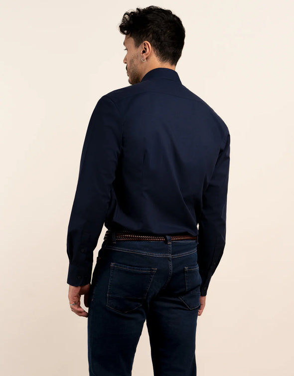 London Long Sleeve Shirt: Plain Poplin - Navy