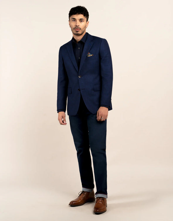 London Long Sleeve Shirt: Plain Poplin - Navy