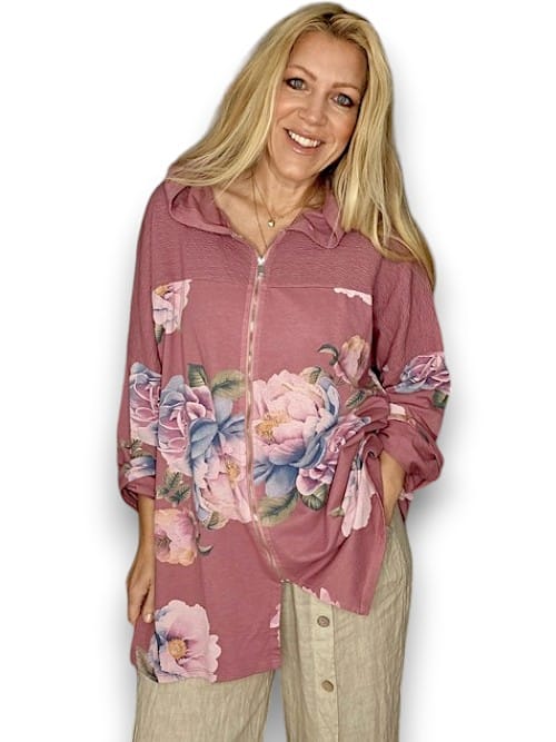 Helga May Patchwork Hoodie: Ombre Peony - Dark Berry