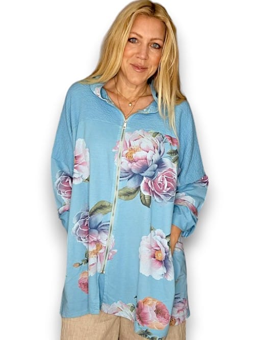 Helga May Patchwork Hoodie: Ombre Peony - Light Turquoise