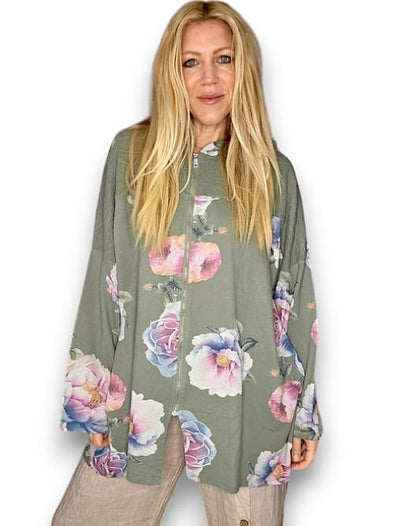 Helga May Patchwork Hoodie: Ombre Peony - Forest