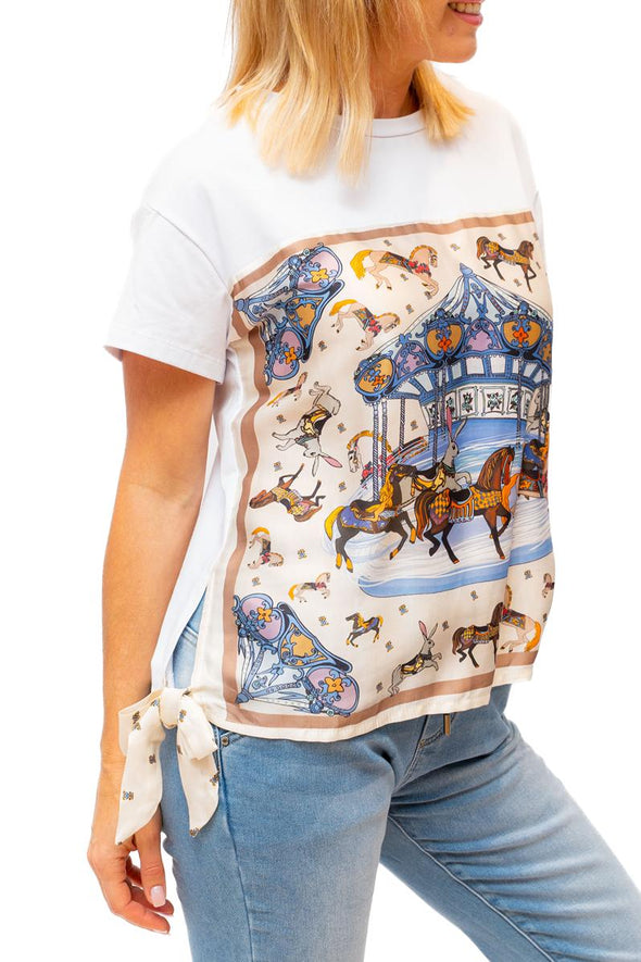 Herme Scarf Tee in White Pony Print
