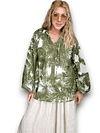 Ida Ivy: Pouf Sleeve Tunic - Green Palm Porcelain