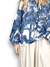 Ida Ivy: Pouf Sleeve Tunic - Blue Palm Porcelain