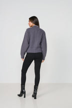 Caju Contrast Stitch Cardi - Smoke