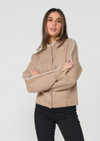 Caju Contrast Stitch Cardi - Beige