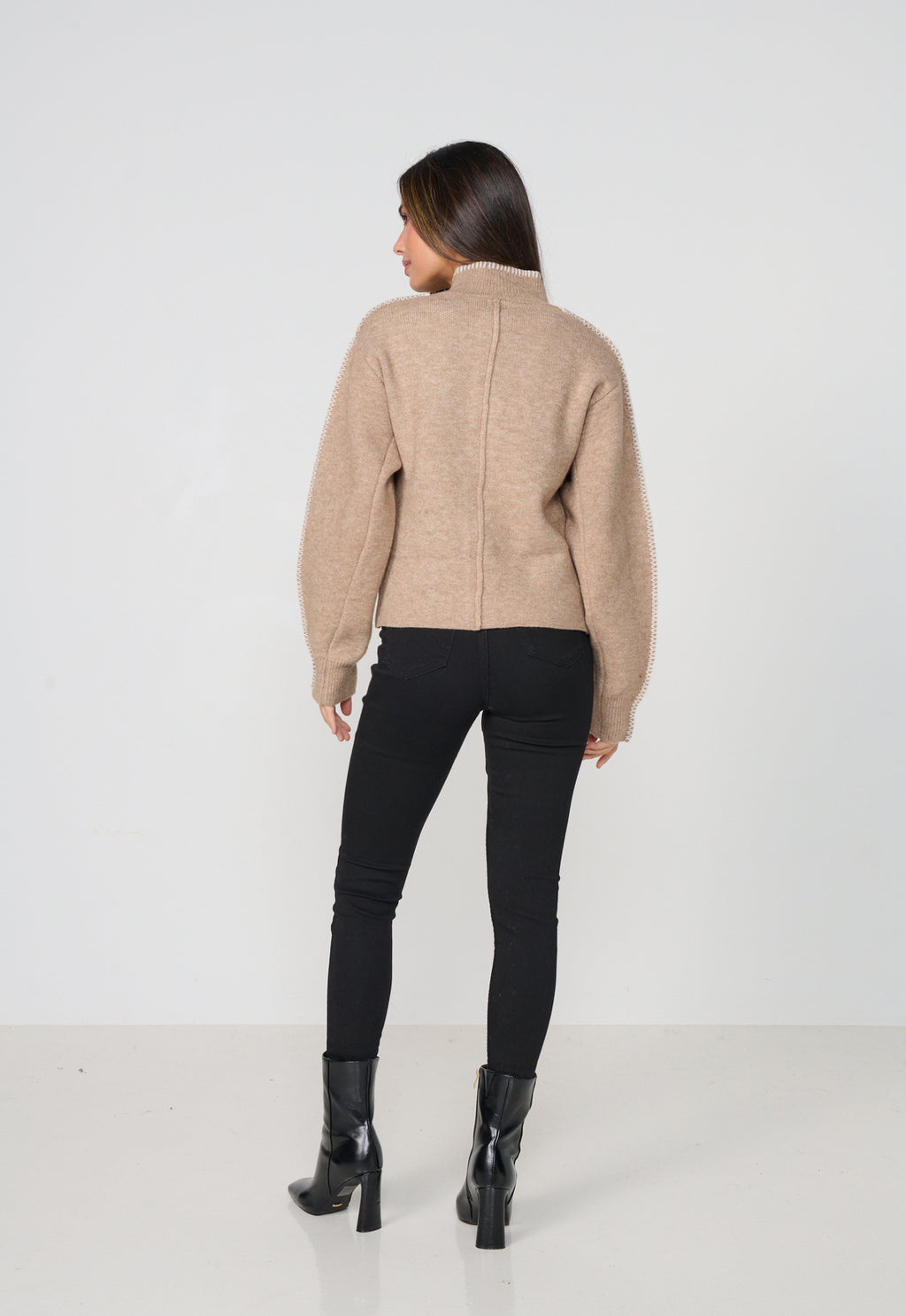 Caju Contrast Stitch Cardi - Beige