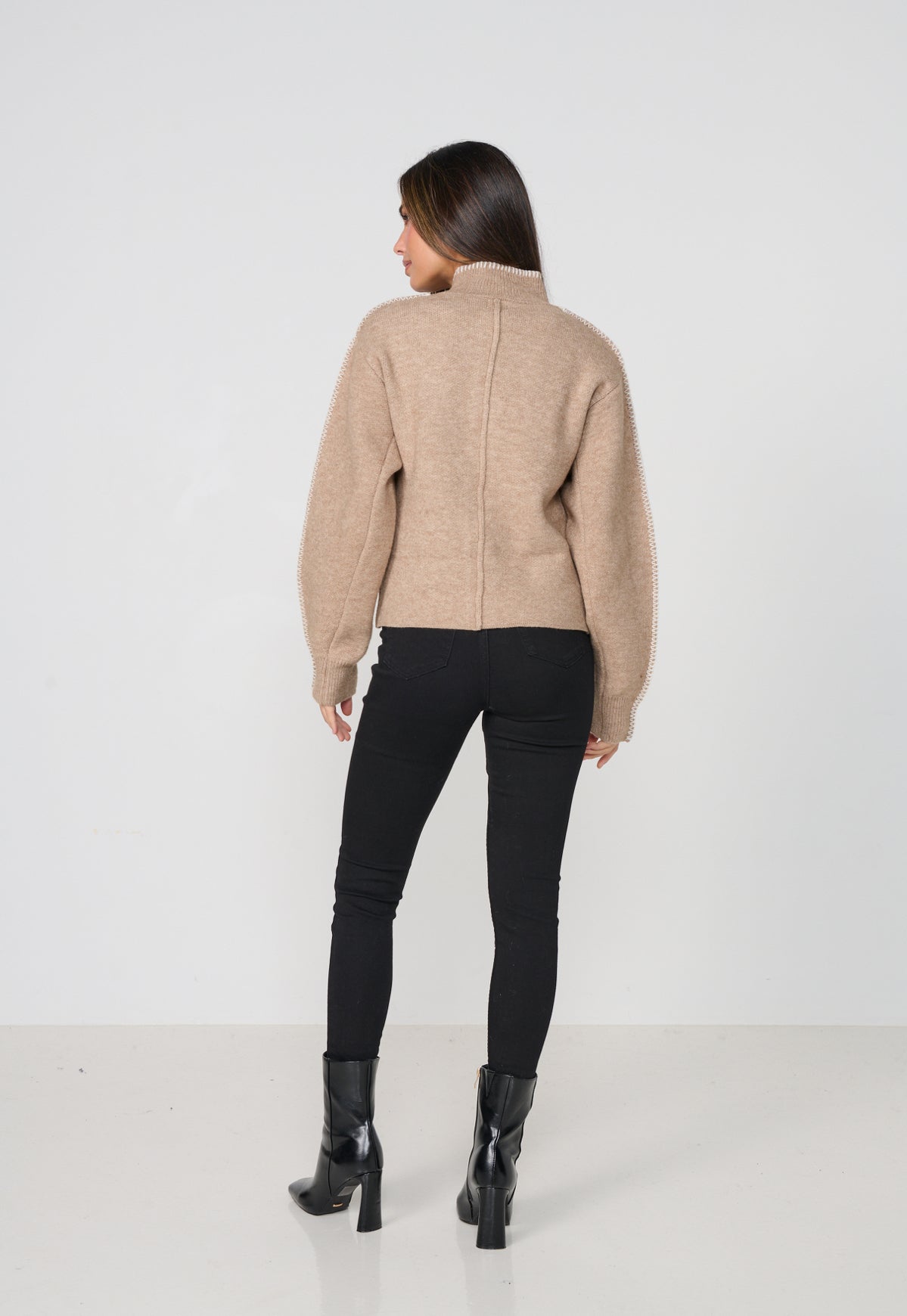 Caju Contrast Stitch Cardi - Beige