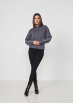 Caju Contrast Stitch Cardi - Smoke