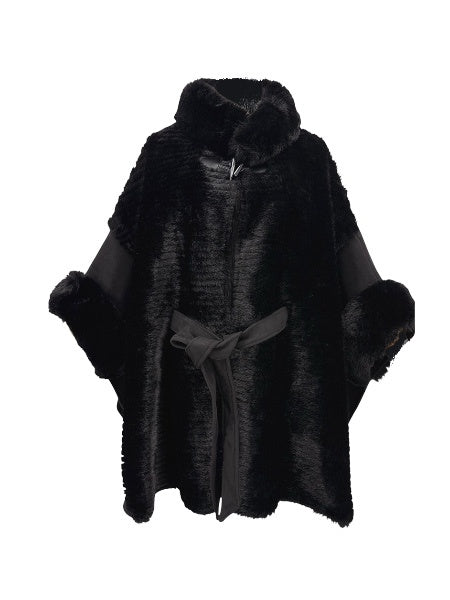 Fuzzy Robe Poncho - Noir