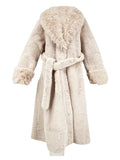 Long Plush Vegan Fur Evening Coat in Snow