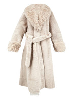 Long Plush Vegan Fur Evening Coat in Snow
