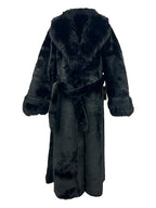 Long Plush Vegan Fur Evening Coat in Noir