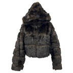 Plush Vegan Fur Hooded Jacket in Mink