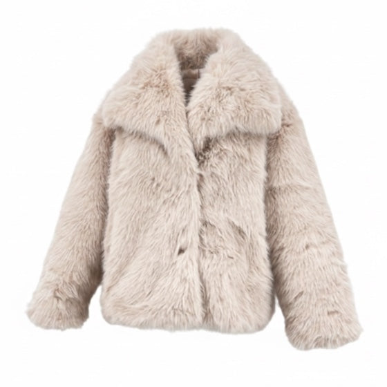 Convertible Lush Vegan Fur Jacket in Sand