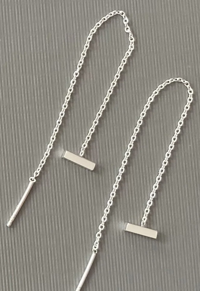 Sterling Silver Bar & Chain Earrings